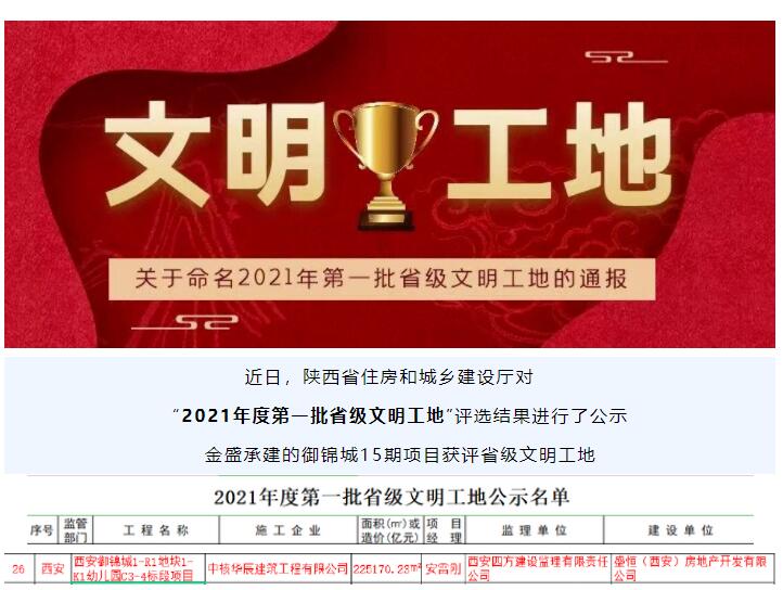 御锦城15期项目荣获陕西省省级文明工地荣誉称号(图1)